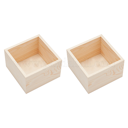 OLYCRAFT 2pcs Unfinished Wooden Box Square Unpainted BurlyWood Storage Box No Cover Wood Storage Jewelry Box Organize for Collectibles OBOX-PH0001-03-1