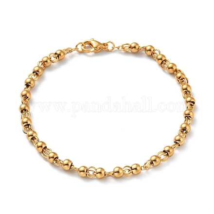 Placage sous vide 304 bracelet en perles rondes en acier inoxydable pour femme BJEW-E108-15G-01-1