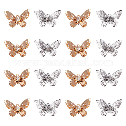CHGCRAFT 20Pcs Filigree Butterfly Charms Pendants with Crystal Rhinestone Brass 3D Butterfly Beads Charms for DIY Bracelet Necklace Jewelry Findings Making KK-CA0001-03-1