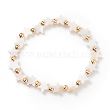 Bracelet extensible perlé étoile coquillage naturel avec laiton pour femme BJEW-JB08324-1
