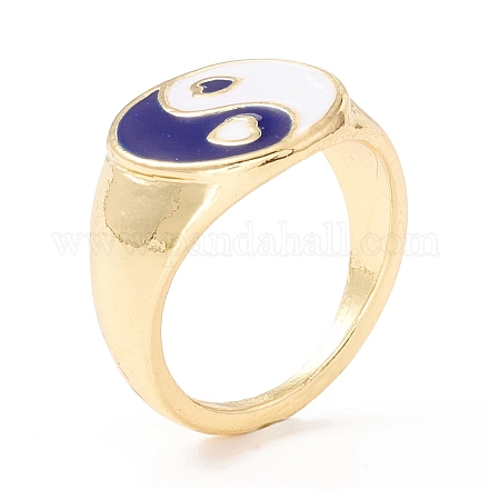Инь янь узор плоское круглое эмалированное кольцо на палец для девочек и женщин RJEW-Z010-04LG-RS-1