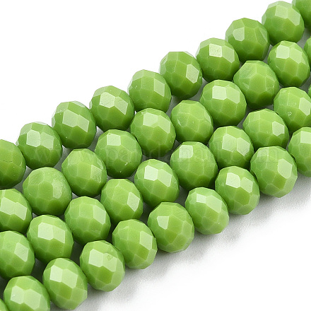Brins de perles rondelles en verre de couleur unie à facettes GLAA-Q044-6mm-12-1