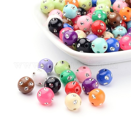 Mixed Color Round Colorful Acrylic Metal Enlaced Beads X-PB21P9556-1