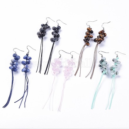 Natural Gemstone Chip Beads Dangle Earring EJEW-JE03161-1