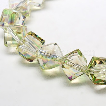 Full Rainbow Plated Crystal Glass Cube Beads Strands EGLA-F023-B01-1