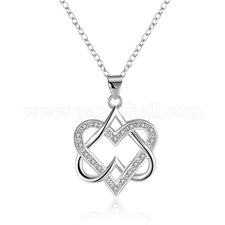 Silver Plated Brass Cubic Zirconia Heart To Heart Pendant Necklaces NJEW-BB16170-1