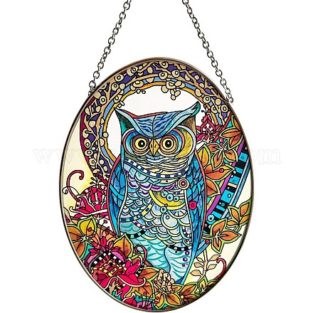 Stained Acrylic Owl Art Window Planel with Chain STGL-PW0001-38-1