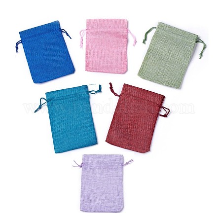 6色の黄麻布の包装袋の巾着袋  ミックスカラー  13~14x9~10cm  5個/カラー  30個/セット ABAG-X0001-01-1