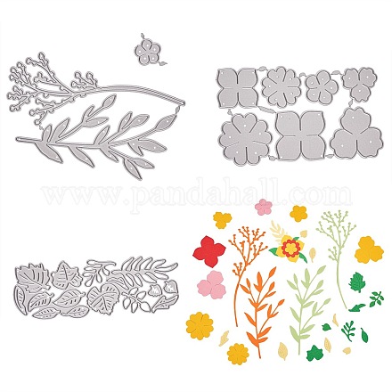 3pcs 3 Stil Blatt- und Blumenrahmen Kohlenstoffstahl Stanzschablonen DIY-SZ0004-18-1