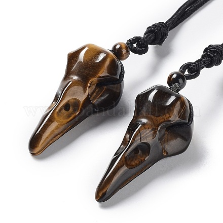Natural Tiger Eye Plague Doctor Pendant Necklace with Nylon Rope NJEW-H009-01-05-1