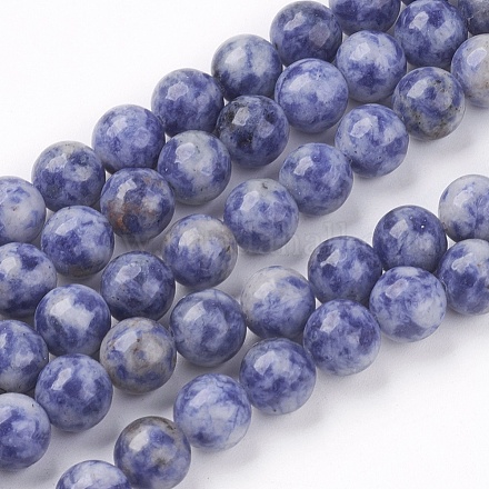 Brins de perles de jaspe de tache bleue naturelle X-G-R193-15-8mm-1