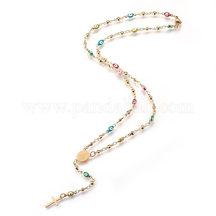 Collares de cuentas de rosario de 304 acero inoxidable NJEW-E133-01G-1