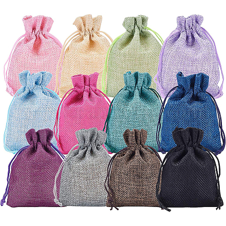 BENECREAT 24 PCS 12 Color Burlap Bags with Drawstring Gift Bags Jewelry Pouch for Wedding Party and DIY Craft ABAG-BC0001-15-1