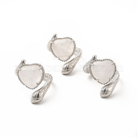 Corazón de cristal de cuarzo natural con anillo abierto de serpiente RJEW-P082-02P-24-1