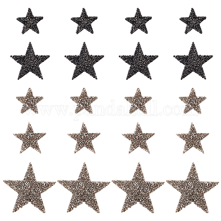 Pandahall 20 pz 4 taglie star crystal glitter strass adesivi ferro su adesivi bling star patch per abito decorazione domestica (nero DIY-PH0013-12-1