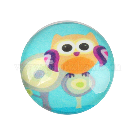 Cartoon Owl Printed Glass Half Round/Dome Cabochons X-GGLA-N004-14mm-B01-1