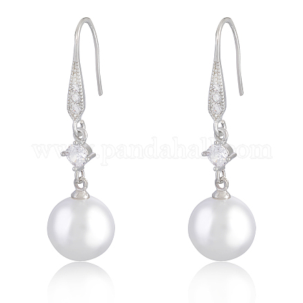 Perle boucles d'oreilles avec zircon cubique blanc coquille d'eau douce perle balancent crochet boucles d'oreilles goujon boule ronde goutte boucles d'oreilles en laiton bijoux cadeau pour les femmes JE1097A-1
