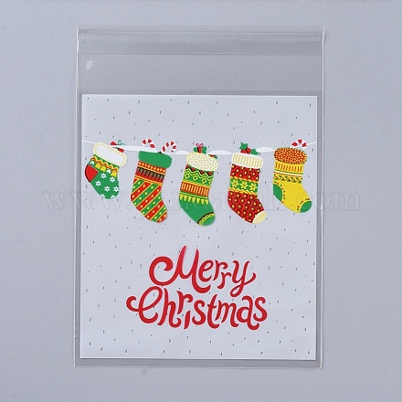 クリスマスクッキーバッグ  セロハンのOPP袋  自己接着キャンディーバッグ  パーティーギフト用品  ホワイト  13x10x0.01cm  95~100個/袋 X-ABAG-I002-A11-1