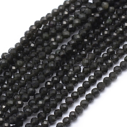 Perles naturelles d'obsidienne G-E411-33-4mm-1