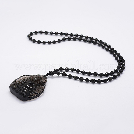 Colliers de pendentif perle obsidienne en or naturel NJEW-E116-05-1