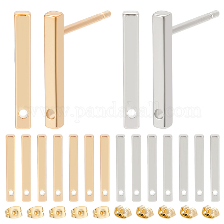 BENECREAT 20Pcs 2 Color 18K Real Gold Plated Brass Stud Earring Bar Ear Stud Stick Minimalist Geometric Earring Posts with 20Pcs Brass Ear Nuts for Women Gifts KK-BC0012-25-1