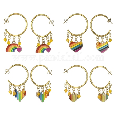 Ohrhänger aus Emaille mit Regenbogen-Pride-Flagge EJEW-JE05385-1