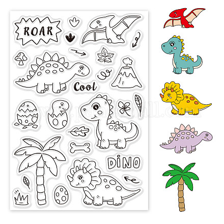GLOBLELAND Dinosaurs Silicone Clear Stamps Transparent Stamps for Festival Birthday Cards Making DIY Scrapbooking Photo Album Decoration Paper Craft DIY-WH0167-56-601-1