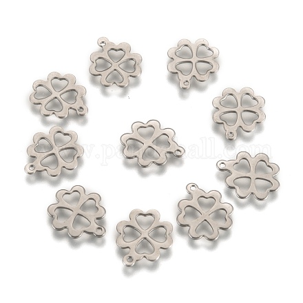 304 Stainless Steel Four Leaf Clover Charms Pendants STAS-M004-01-1