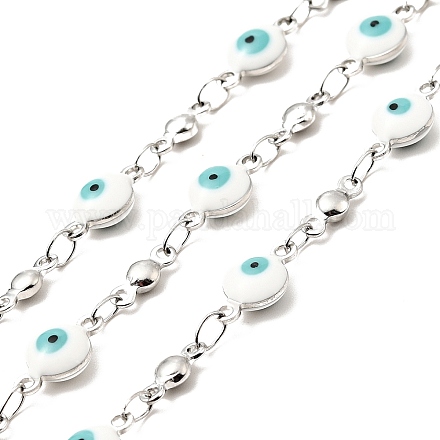 Enamel Flat Round with Evil Eye Link Chains CHS-G021-01P-04-1