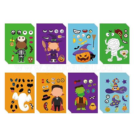 CREATCABIN 48 Sheets 8 Styles Halloween Make a Face Stickers Make Your Own Halloween Stickers Self Adhesive Halloween Characters Pumpkin Mummy Witch Ghost Skeleton Stickers for Party Favor Supplies DIY-WH0467-008-1