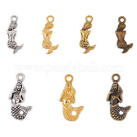 CHGCRAFT 140Pcs/Pack 7 Styles Mermaid Pendant Charms DIY Alloy Shiny Craft Jewelry Making Charms PALLOY-CA0001-31-1