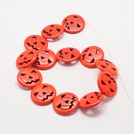Pumpkin Jack-O'-Lantern Synthetic Turquoise Beads Strands TURQ-I012-20mm-03-1