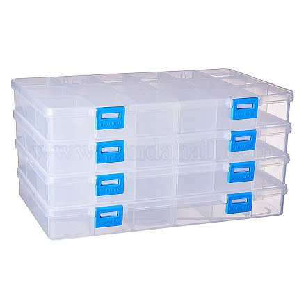 Benecreat 4 paquete 18 rejillas caja de almacenamiento de plástico caja de joyería con divisores ajustables contenedores de almacenamiento de pendientes caja de plástico transparente (24x14.5x3 cm CON-BC0001-07-1