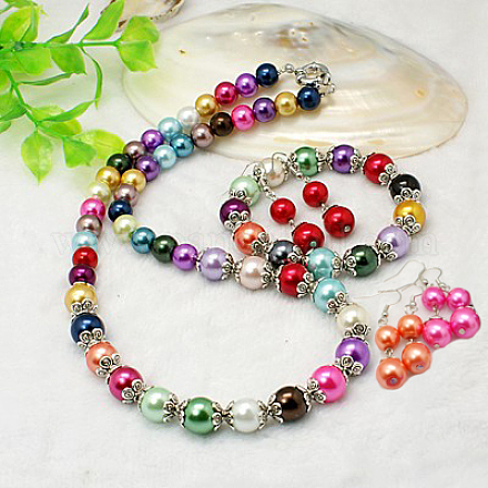 Vetro set di gioielli di perle: orecchini SJEW-JS00244-21-1