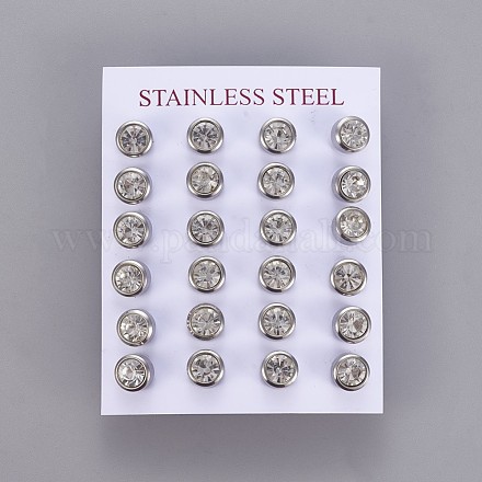304 Stainless Steel Rhinestone Stud Earrings EJEW-F227-02P-C-1