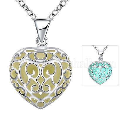 Zinc Alloy Hollow Heart Luminous Noctilucent Necklaces NJEW-BB03142-B-1
