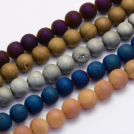 Chapelets de perles en agate druzy naturelle électrolytique G-G708-8mm-M-1