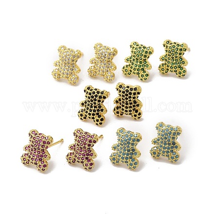 Cubic Zirconia Bear Stud Earrings EJEW-R150-17G-1