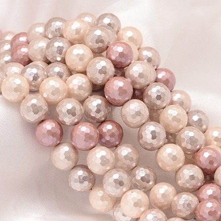Faceted Round Shell Pearl Bead Strands BSHE-L012-14mm-NL002-1