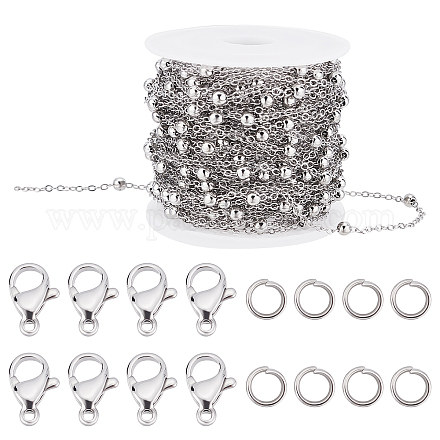 Beebeecraft 32.8 Feet Jewelry Making Chains Platinum Plated Ball Beaded Link Cable Chain with 20 Lobster Claw Clasps and 50 Jump Rings for Necklace Jewelry Accessories DIY-BBC0001-10-1