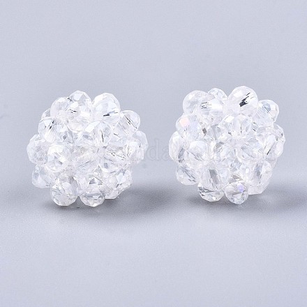 Perles tissées rondes en verre galvanisé transparent GLAA-T024-01C-B05-1