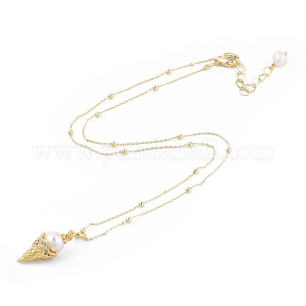 Collier pendentif cornet de crème glacée en perles naturelles avec chaînes satellites en laiton pour femme NJEW-T015-01G-1