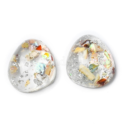 Cabochon in resina trasparente con fiori secchi e lamina d'argento all'interno RESI-D050-12-1