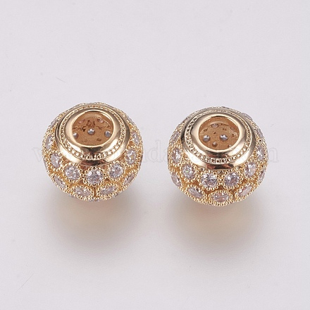 Perles européennes en laiton avec zircone cubique de micro pave ZIRC-F081-22G-1