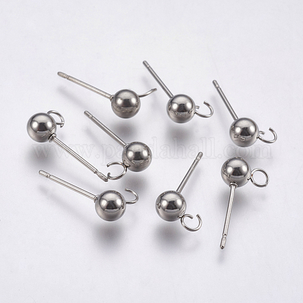 304 Stainless Steel Ball Stud Earring Findings STAS-P196-01-1