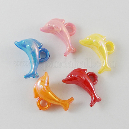 Breloques de dauphins en acrylique de couleur opaques AB SACR-R697-M5-1