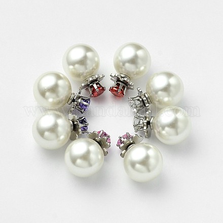 Cubic Zirconia and Acrylic Pearl Double Faced Ear Studs EJEW-L085-M-1