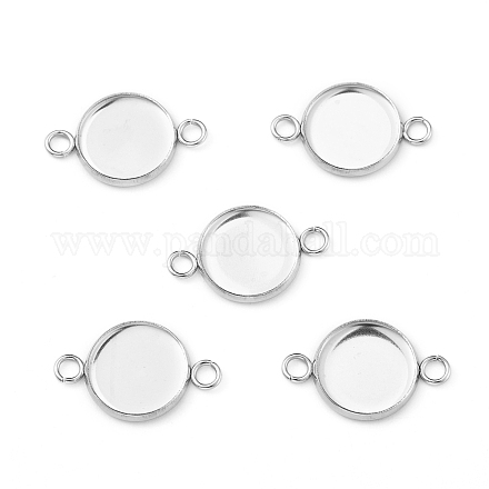Flat Round 304 Stainless Steel Cabochon Connector Settings STAS-E079-02-1