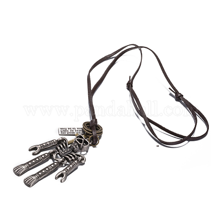 Adjustable Men's Zinc Alloy Pendant and Leather Cord Lariat Necklaces NJEW-BB15999-1