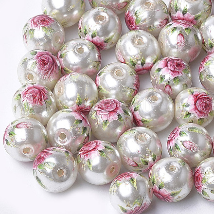 Perlas de vidrio de imitación perlas impresas y pintadas con spray X-GLAA-S047-06B-02-1